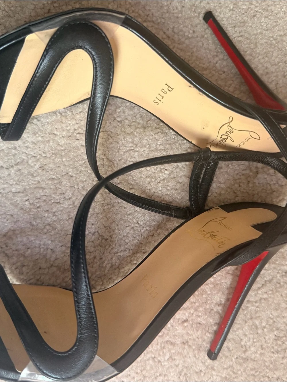 Christian Louboutin Black Strappy Leather Heels